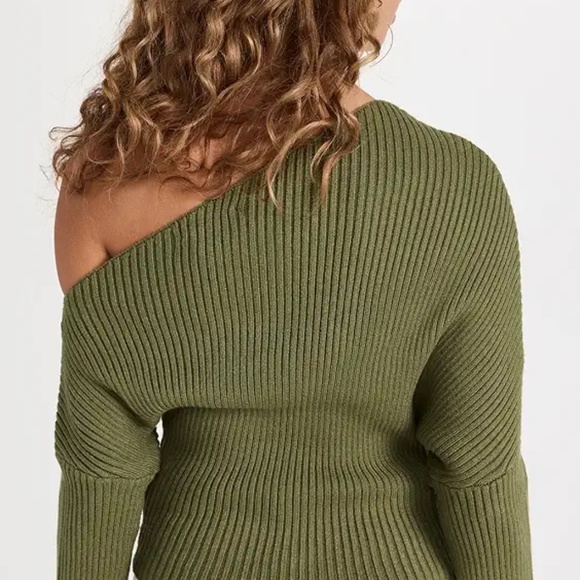 Line & Dot Blair Off Shoulder Sweater  Medium Olive Green - Picture 2 of 6